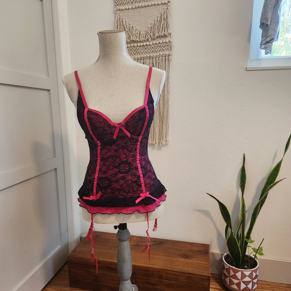 Hot Pink Lace Corset Bodice Rampage Intimates